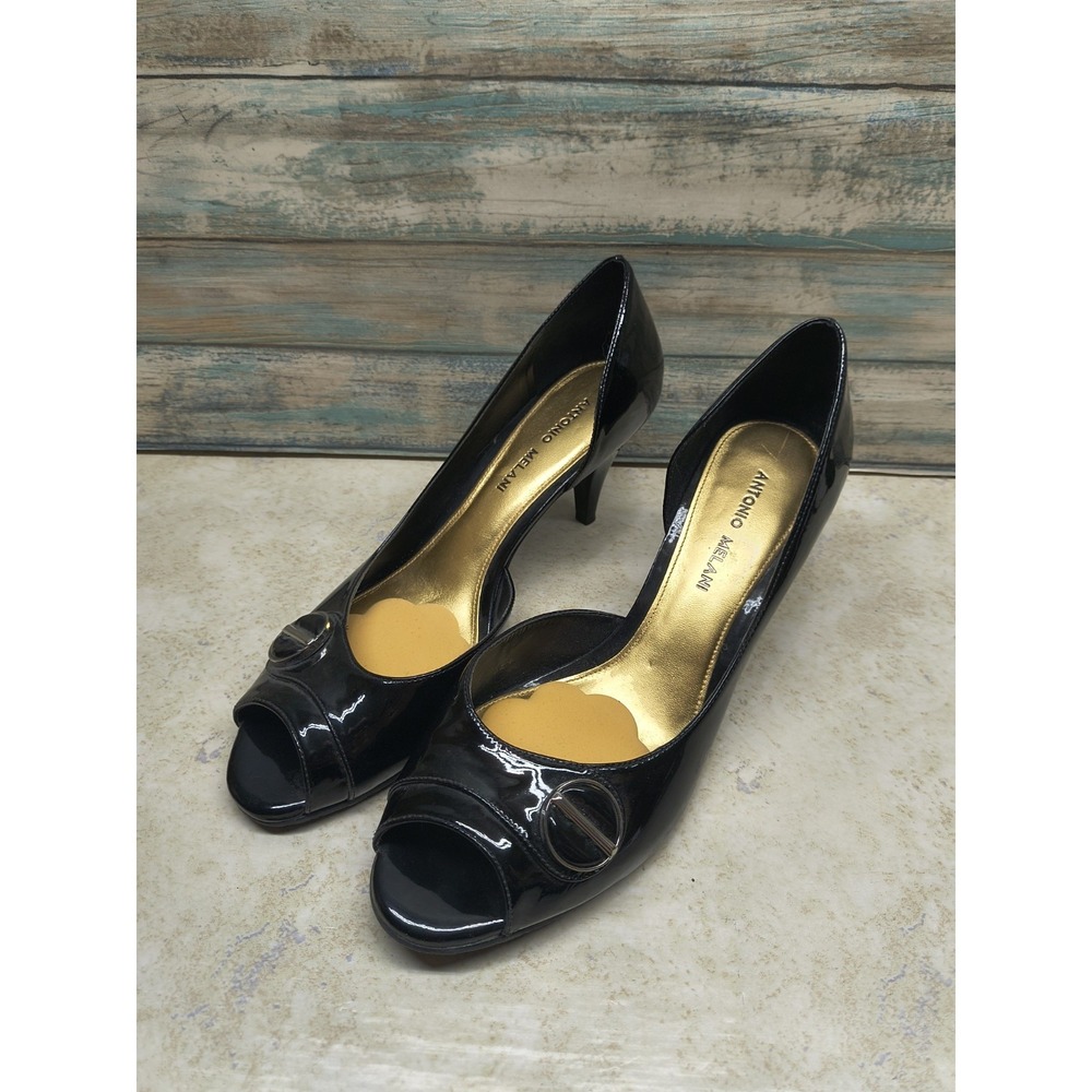 Antonio Melani Black leather, 3 in heels pumps . Women's 9.5M